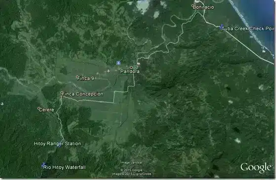 Mapa de la ruta biológica Hitoy Cerere